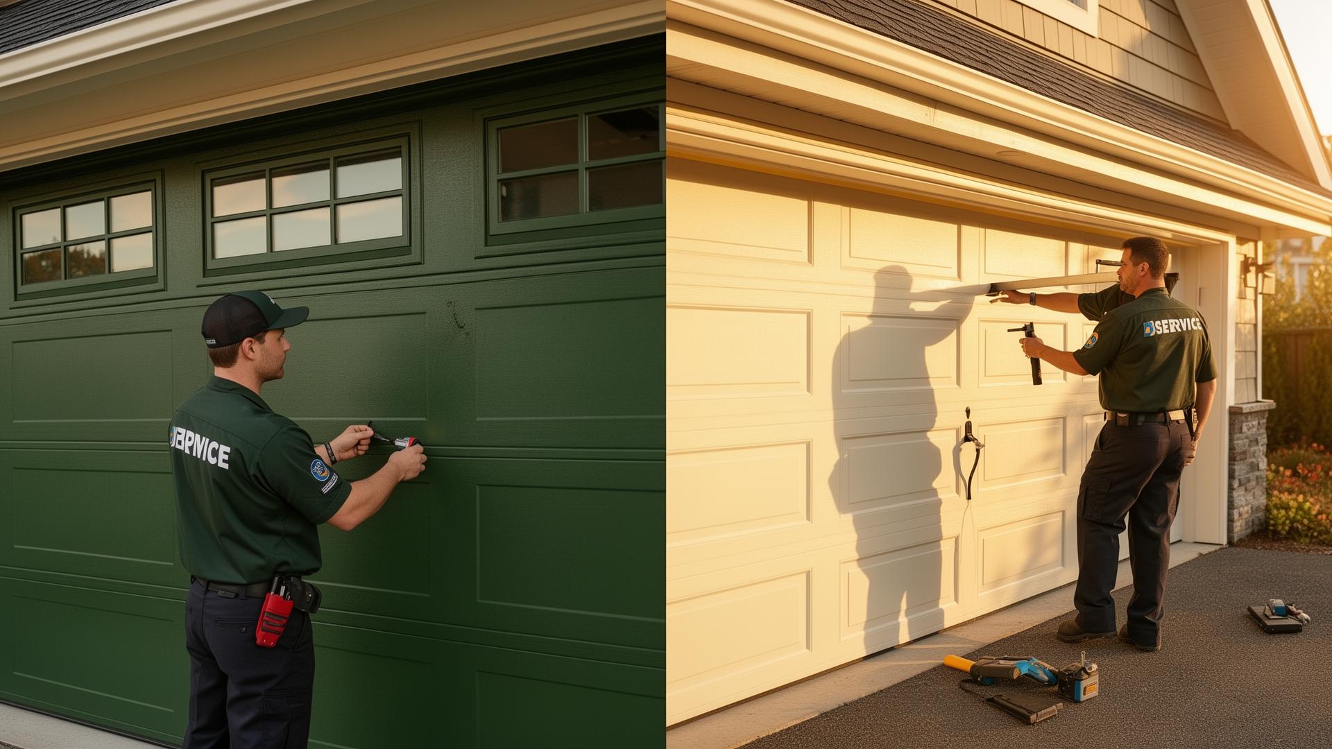 Professional garage door technician at work